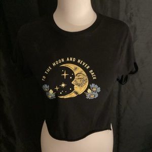 Black obsessive love love you to the moon crop top size small